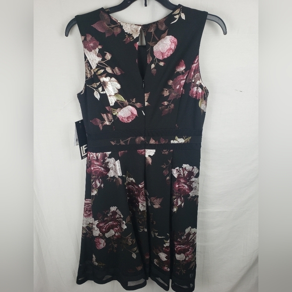 NWT Leslie Fay Floral Black Metalic Sleeveless Semi Formal Dress Sz 4 - Picture 5 of 11